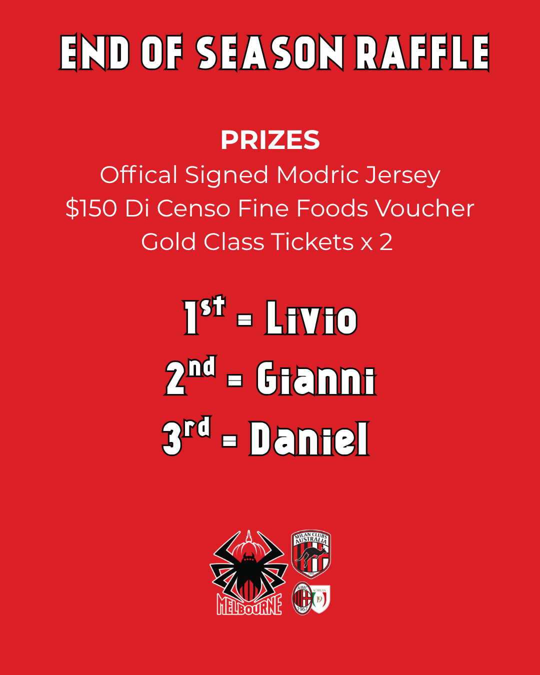 End of Season Raffle Winners!